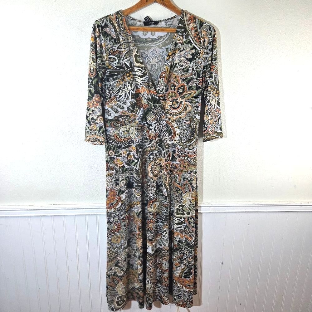 Love Ever After Women's Boho Cottagecore Elegant Paisley Print Dress Large